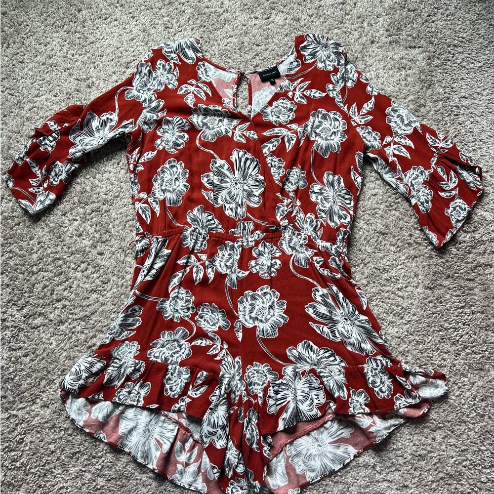 Floral Red and White Romper